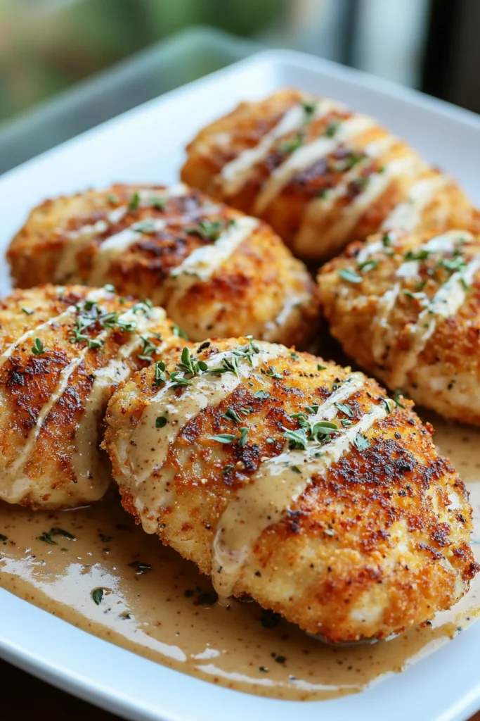 Crispy Parmesan Chicken with a Rich Garlic Sauce