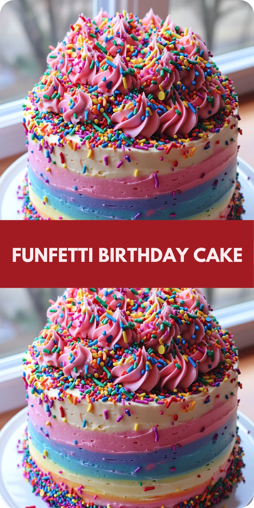 Funfetti Birthday Cake with Rainbow Buttercream and Sprinkles
