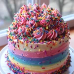 Funfetti Birthday Cake with Rainbow Buttercream and Sprinkles
