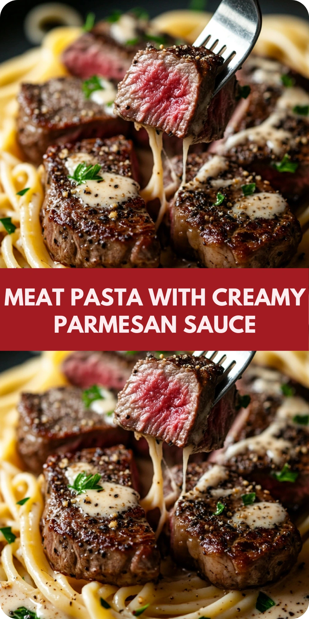 Garlic Pepper Steak Pasta with Creamy Parmesan Sauce