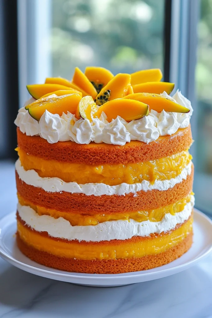 Mango Passionfruit Birthday Cake with Tropical Whipped