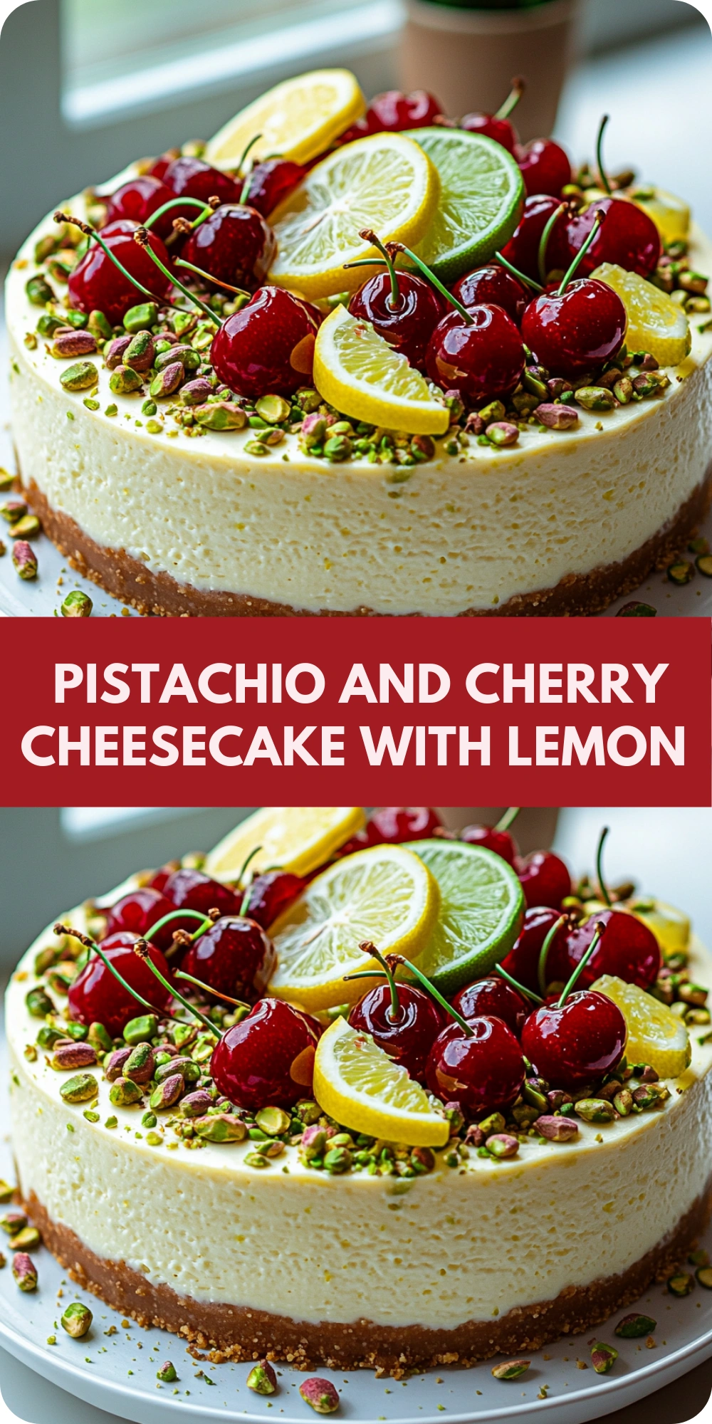 Pistachio and Cherry Cheesecake with Lemon and Lime