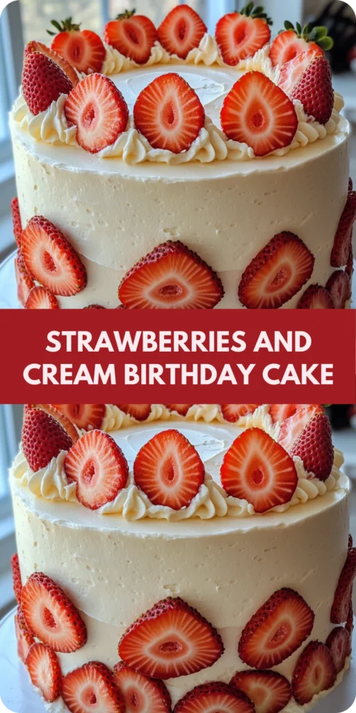 Strawberries and Cream Birthday Cake with Whipped