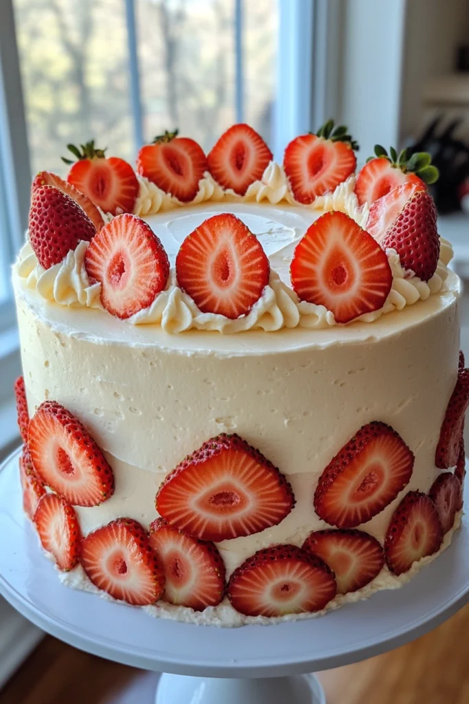 Strawberries and Cream Birthday Cake with Whipped