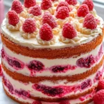 Vanilla Raspberry Swirl Birthday Cake with Cream Cheese Frosting
