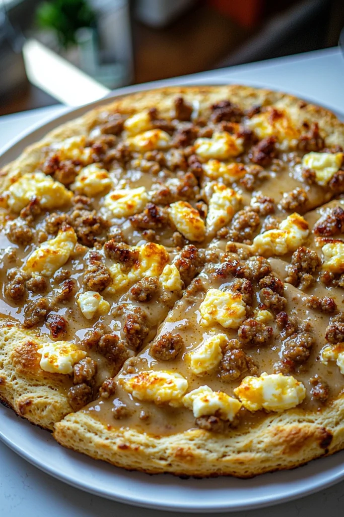 Biscuits and Sausage Gravy Breakfast Pizza