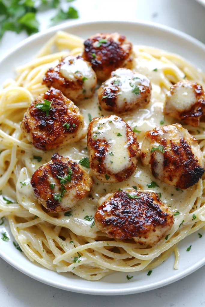 Garlic Butter Chicken Bites with Creamy Pasta