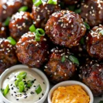 Korean BBQ Meatballs with Spicy Mayo Dip