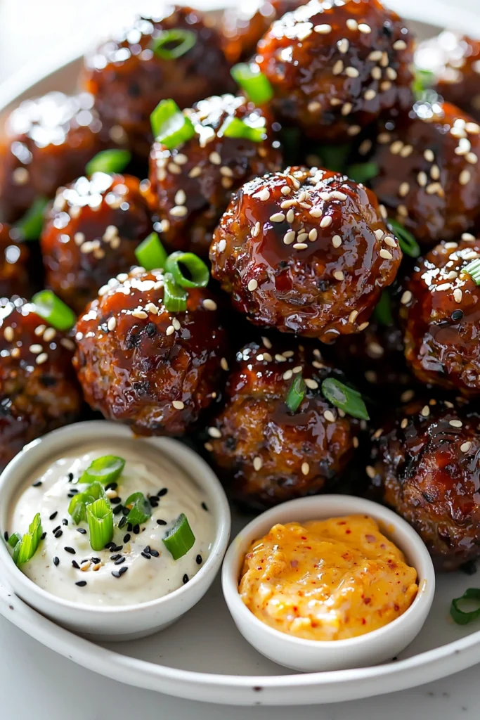 Korean BBQ Meatballs with Spicy Mayo Dip