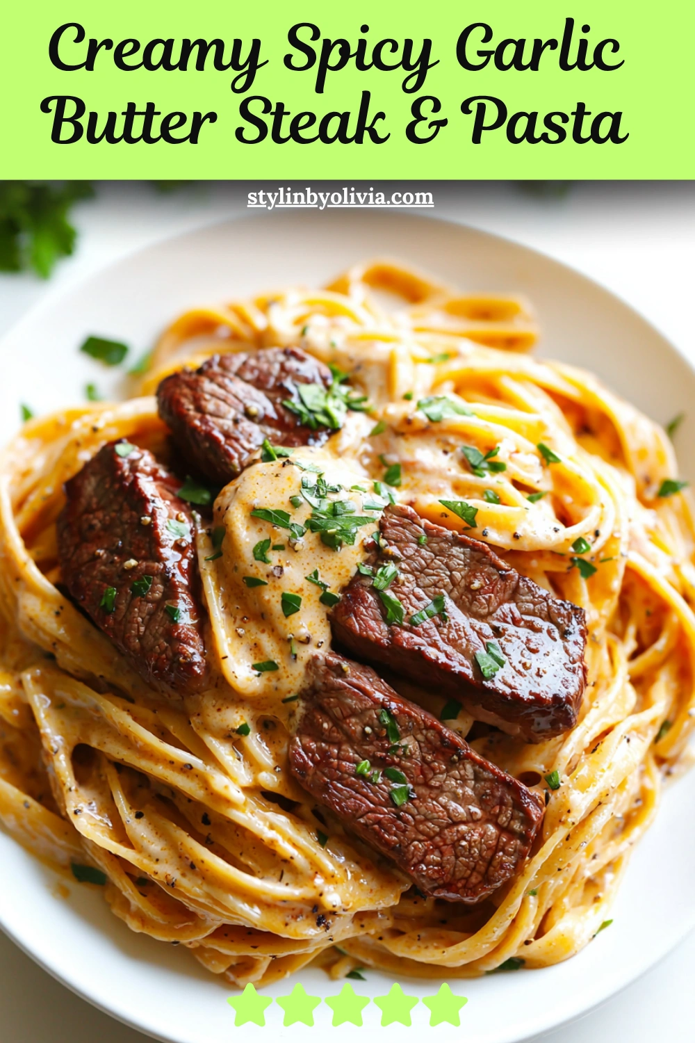 One-Pot Creamy Spicy Garlic Butter Steak & Pasta