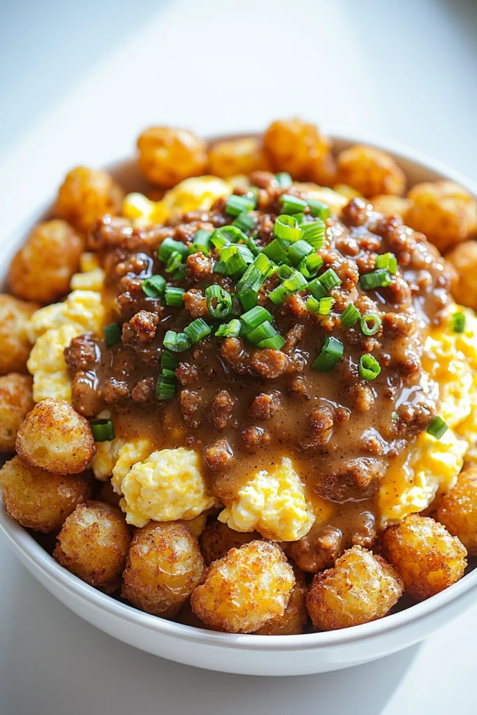 Tater Tot Breakfast Bowl with Sausage Gravy