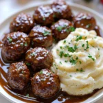 Salisbury Steak Meatballs with Garlic Herb Mashed Potatoes