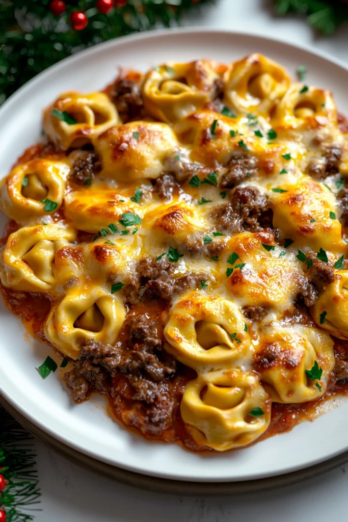 Cheesy Beef Tortellini Bake
