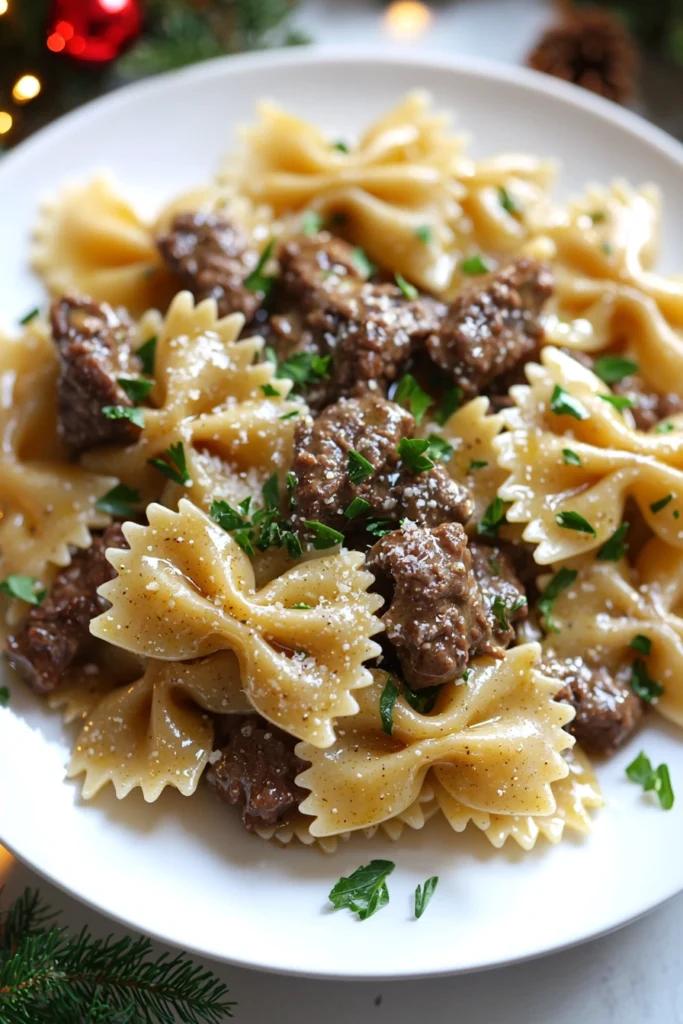 Garlic Butter Bowtie Pasta with Beef