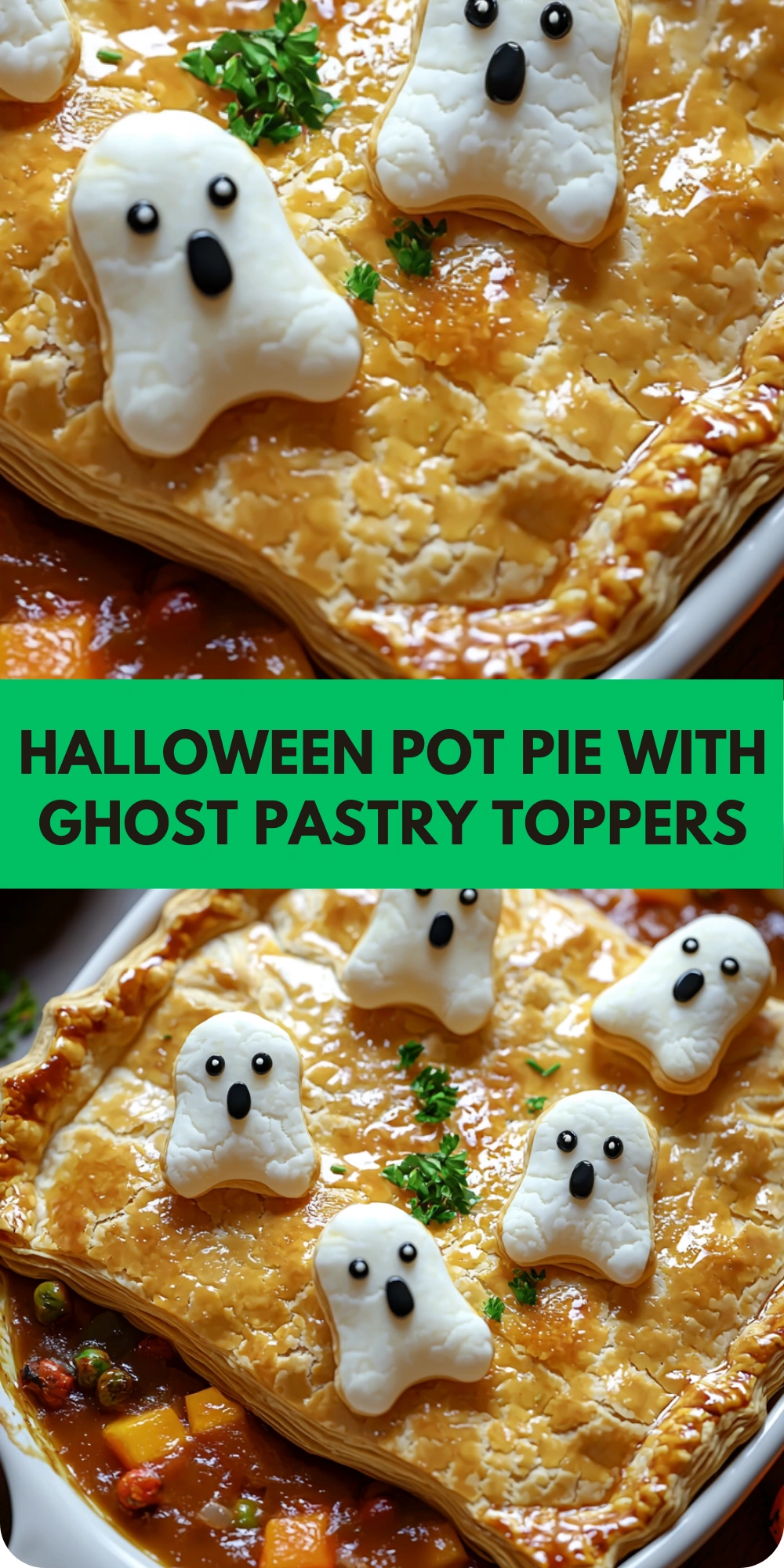 Halloween Pot Pie with Ghost Pastry Toppers