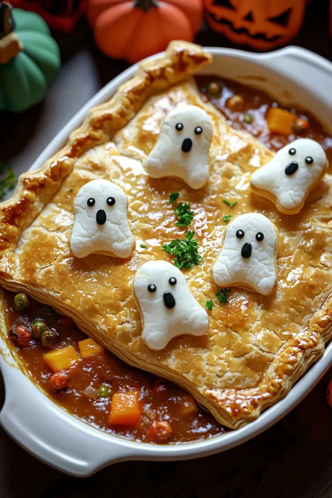 Halloween Pot Pie with Ghost Pastry Toppers