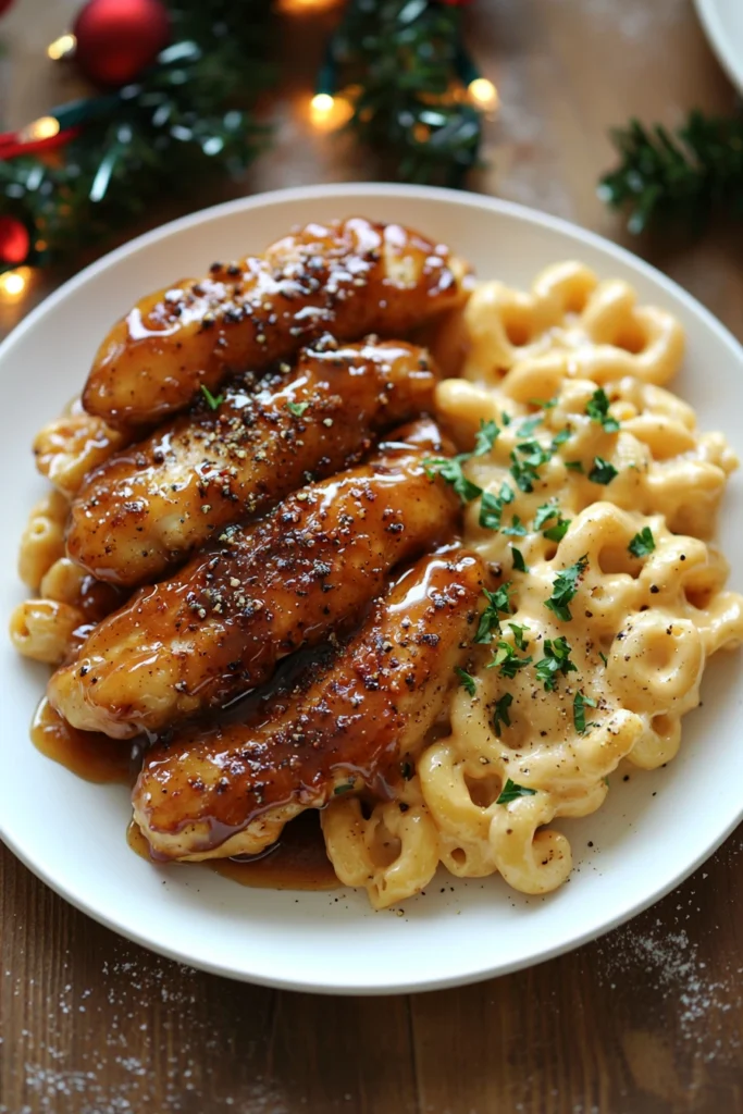 Honey Pepper Chicken with Mac and Cheese